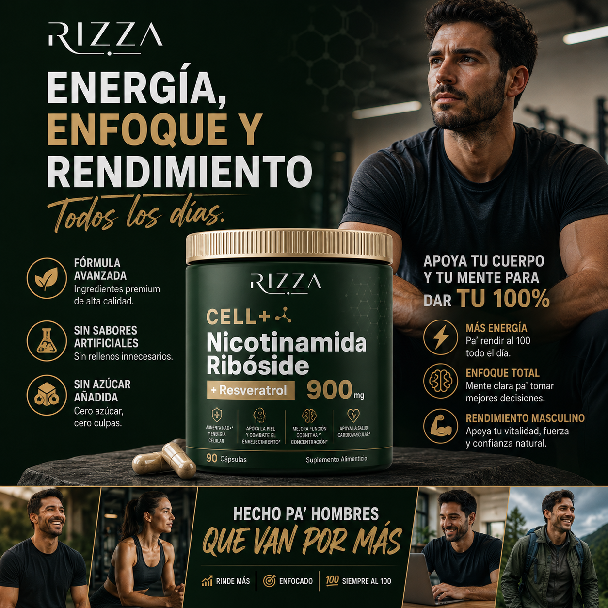 NAD+ Rejuvenecimiento Celular 900mg + Resveratrol Liposomal 90 Cápsulas
