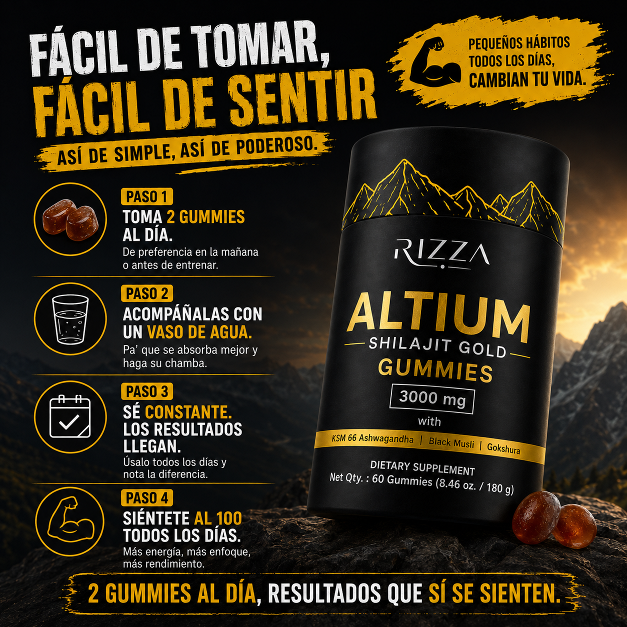Gomitas de Energía Natural + Ashwagandha y Black Musli | 60 Gomitas