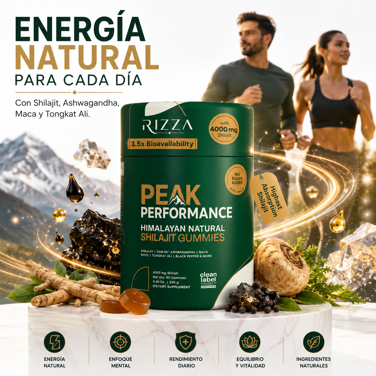Peak Performance | Shilajit 10 en 1 para Hombres y Mujeres | 60 Gomitas