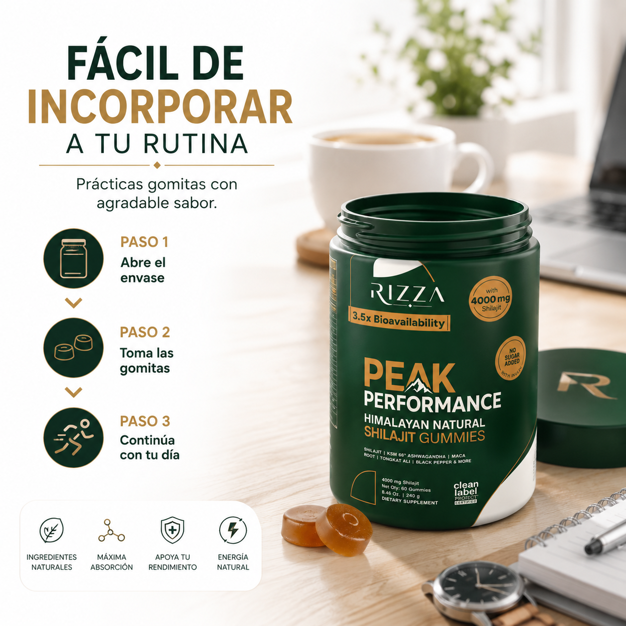 Peak Performance | Shilajit 10 en 1 para Hombres y Mujeres | 60 Gomitas