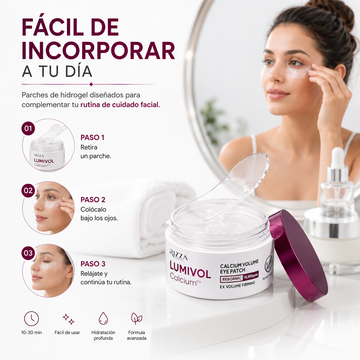 Lumivol Calcium | Parches de Ojos con Calcio para Firmeza y Contorno de Ojos | 60 Parches