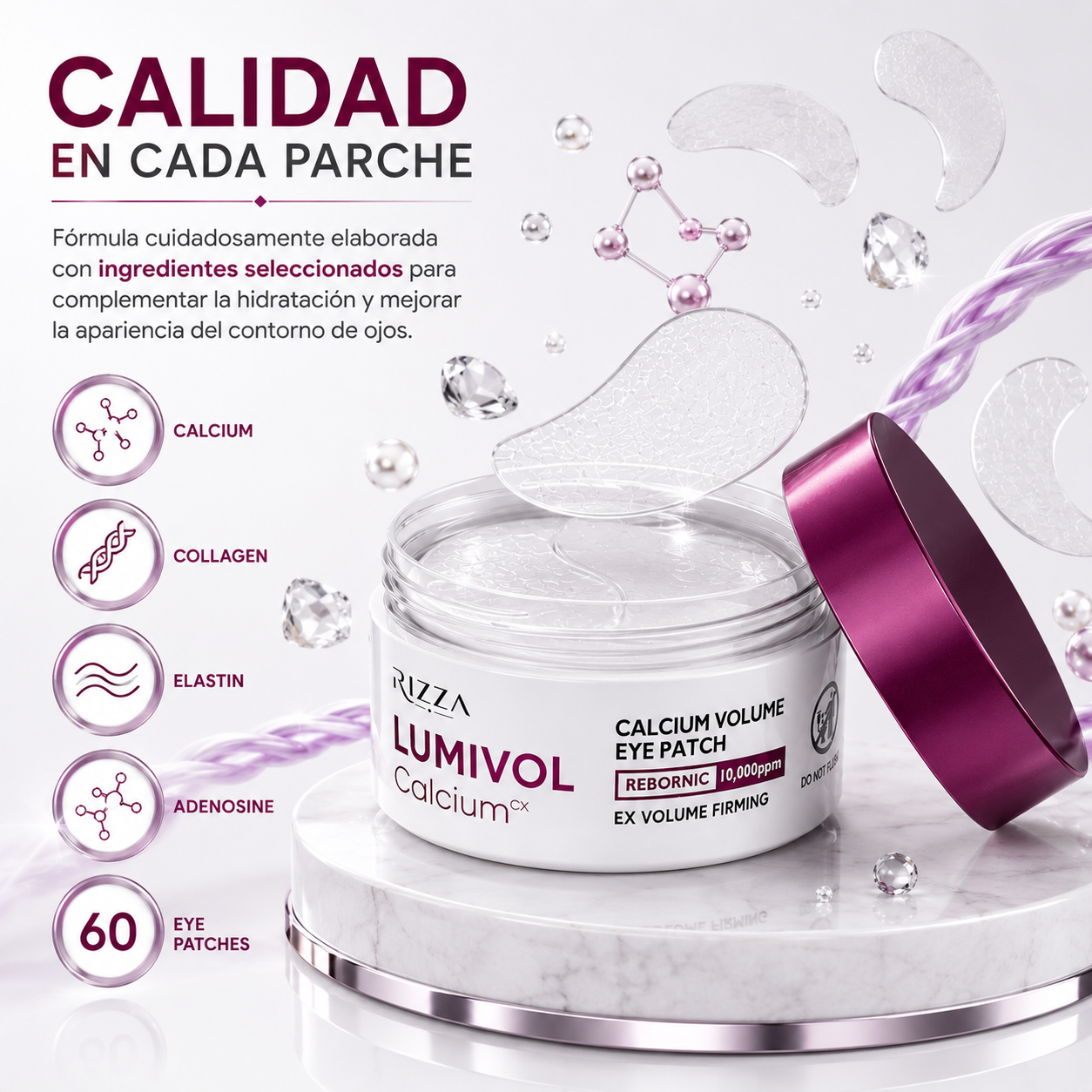 Lumivol Calcium | Parches de Ojos con Calcio para Firmeza y Contorno de Ojos | 60 Parches