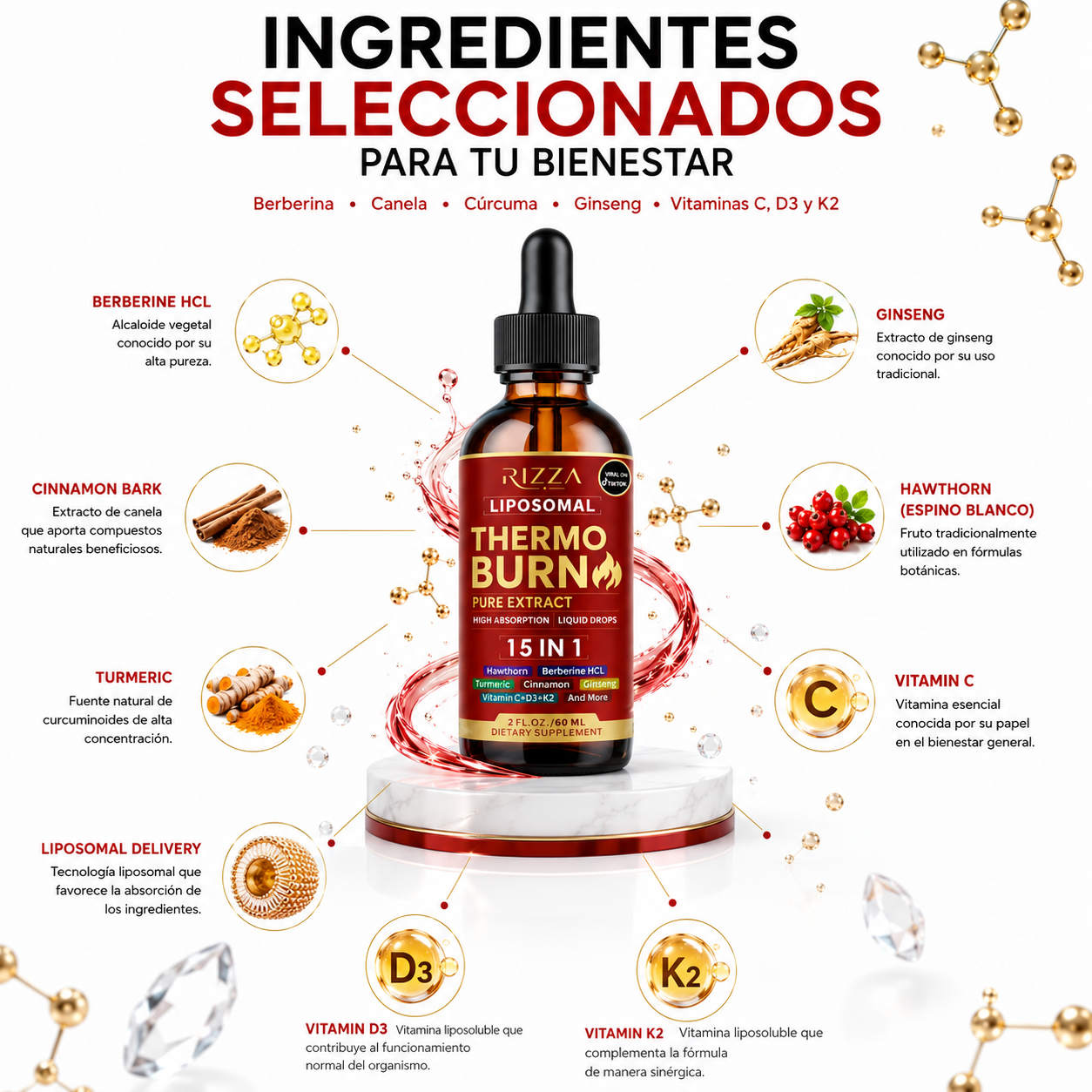 Thermo Burn Liposomal | Fórmula 15 en 1 con Berberina, Curcumina y Cayena | 60 ml (2 fl oz)