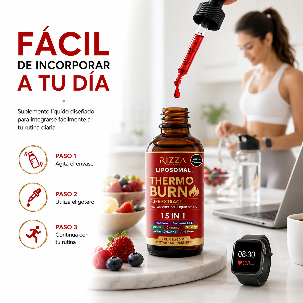 Thermo Burn Liposomal | Fórmula 15 en 1 con Berberina, Curcumina y Cayena | 60 ml (2 fl oz)