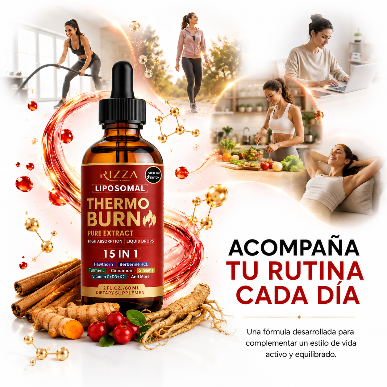 Thermo Burn Liposomal | Fórmula 15 en 1 con Berberina, Curcumina y Cayena | 60 ml (2 fl oz)