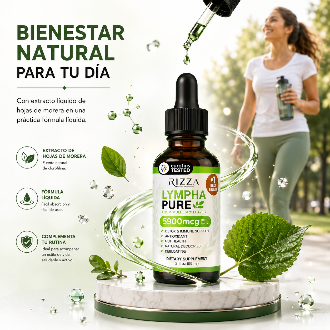 Lympha Pure | Clorofila Líquida para Desintoxicación y Apoyo Inmunológico | 59 ml (2 fl oz)