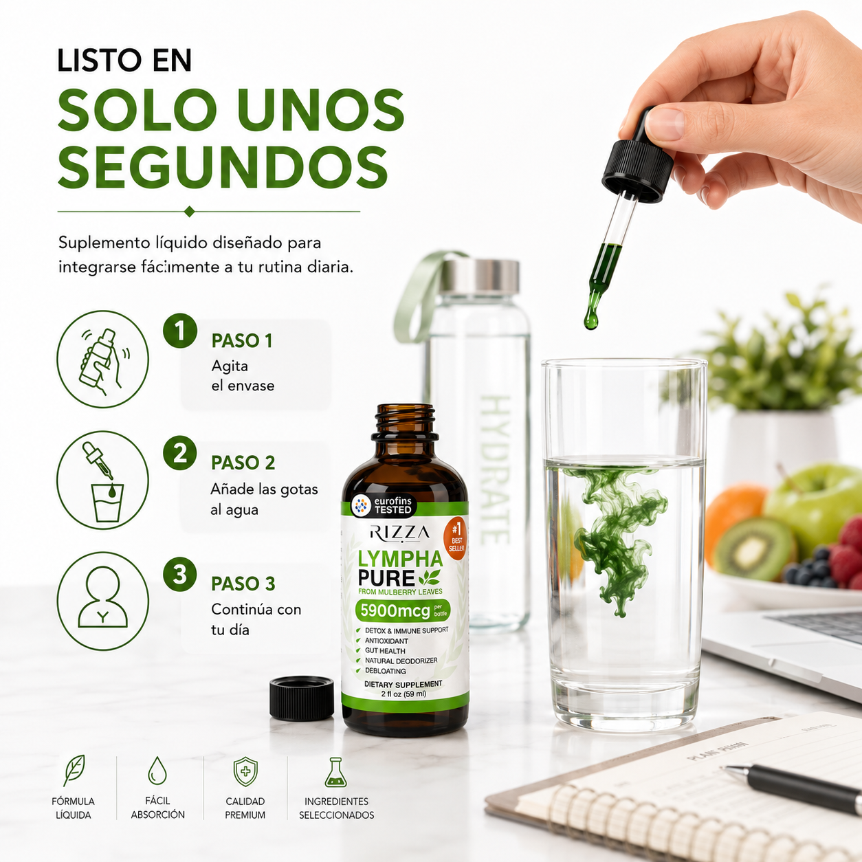 Lympha Pure | Clorofila Líquida para Desintoxicación y Apoyo Inmunológico | 59 ml (2 fl oz)