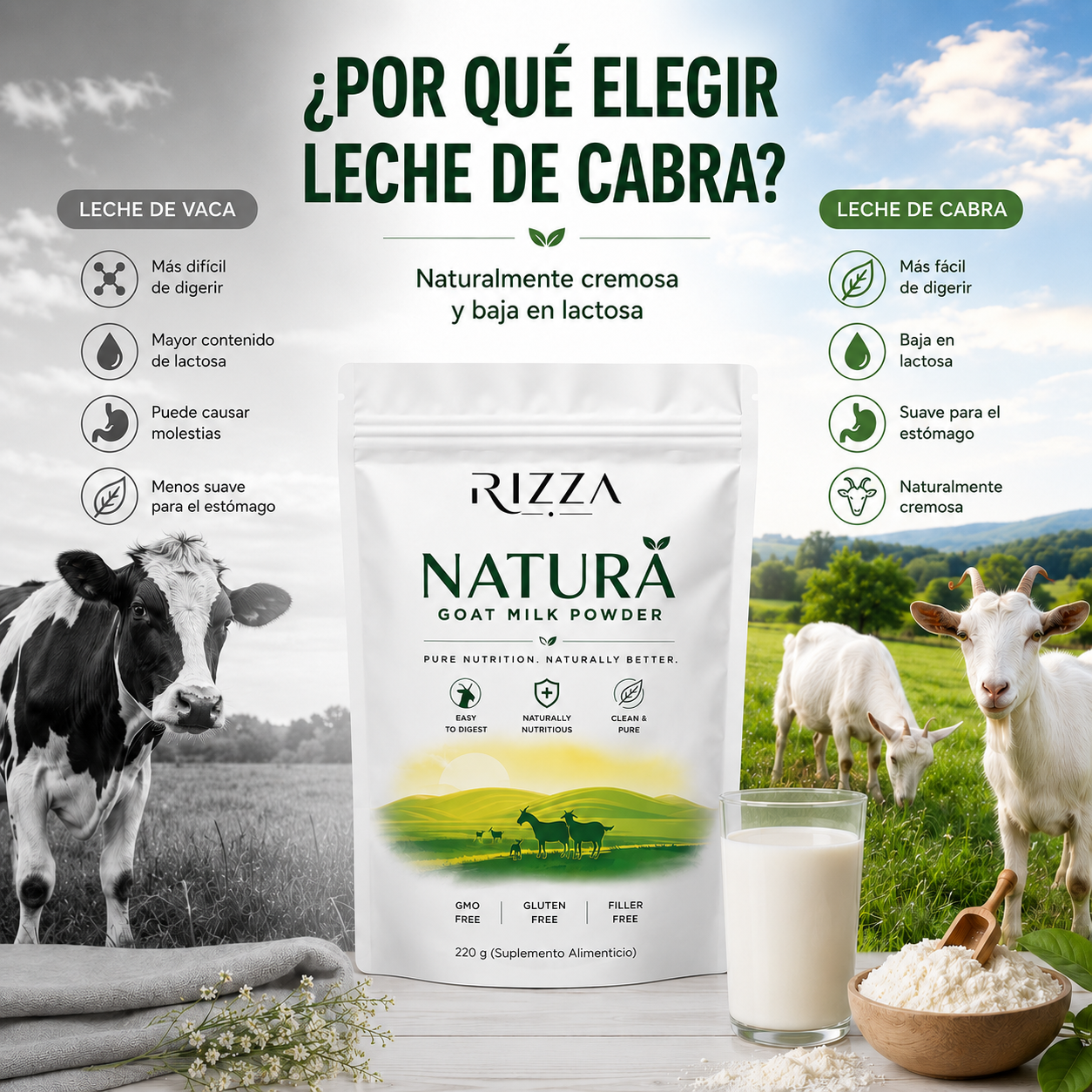 Natura Goat Milk Powder | Rica en Proteína y Calcio | 220g