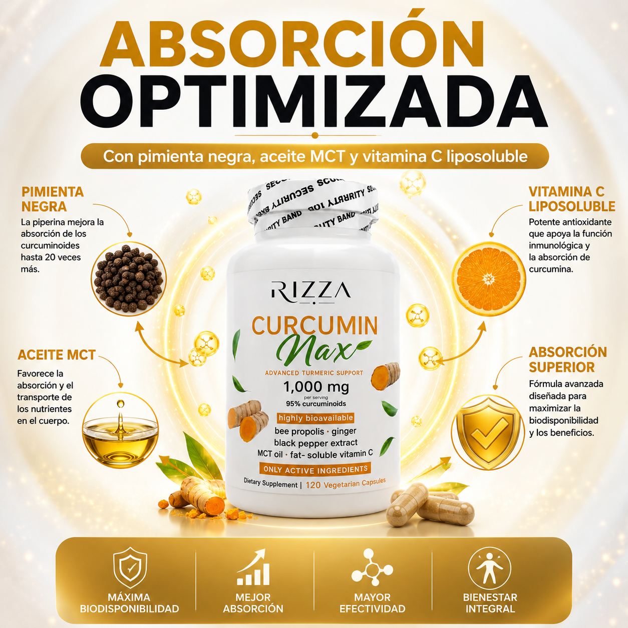 Curcumin Max 1000 mg | 95% Curcuminoides de Alta Absorción | 120 Cápsulas