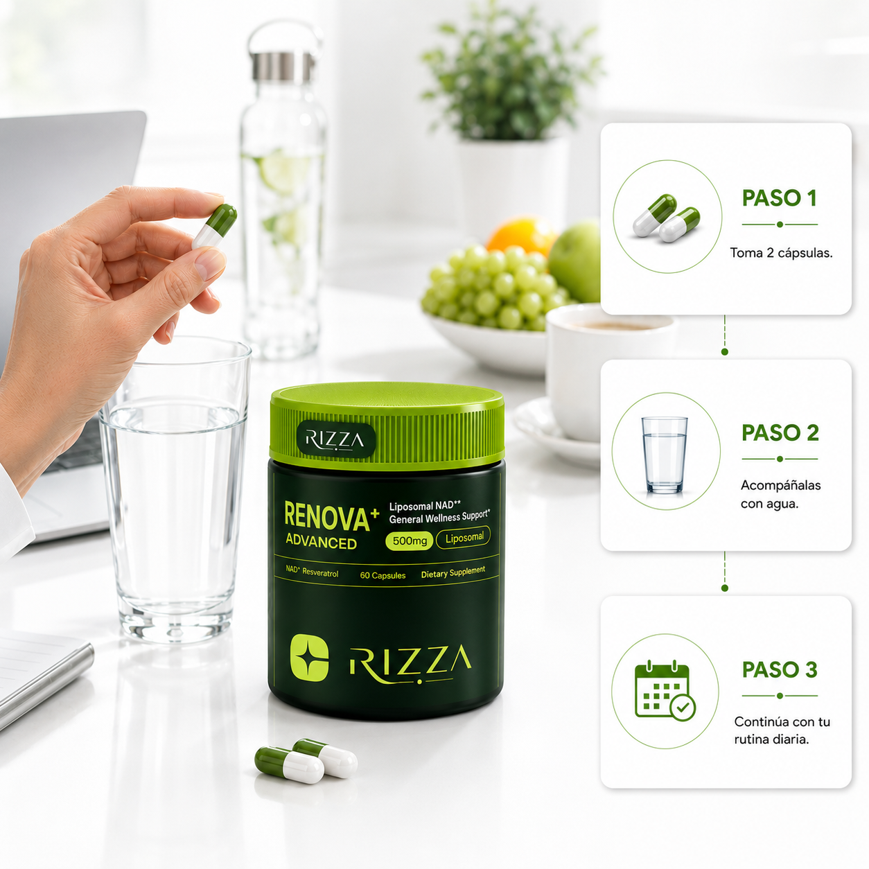 Renova+ Advanced | NAD+ Liposomal 500 mg con Resveratrol | 60 Cápsulas