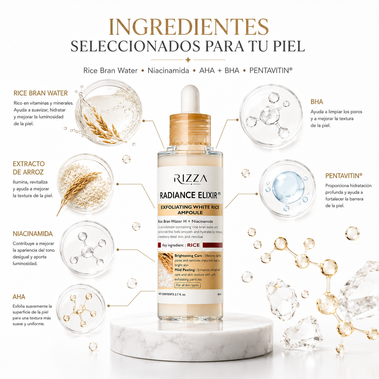 Radiance Elixir | Ampolla Exfoliante de Arroz con Niacinamida y Ácido Hialurónico | 80 ml