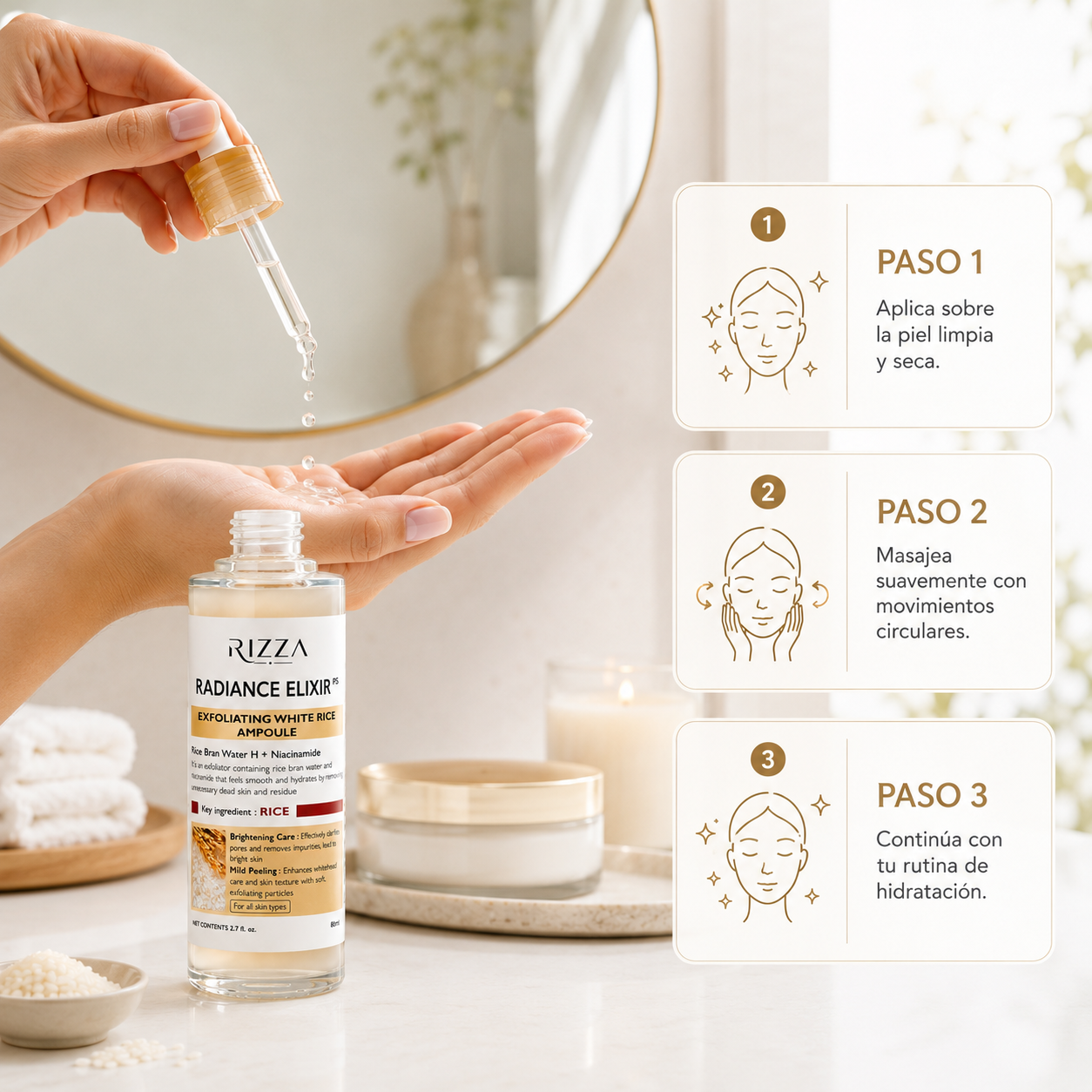 Radiance Elixir | Ampolla Exfoliante de Arroz con Niacinamida y Ácido Hialurónico | 80 ml
