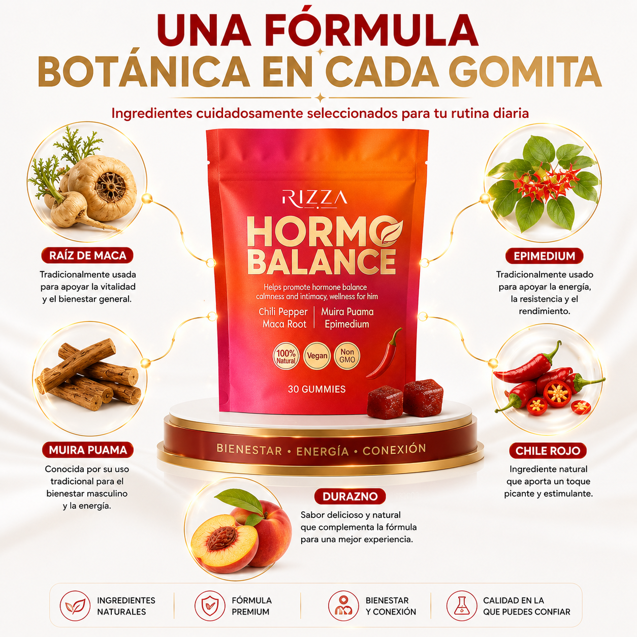 Hormo Balance | Gomitas Íntimas de Durazno Picante | 30 Gomitas