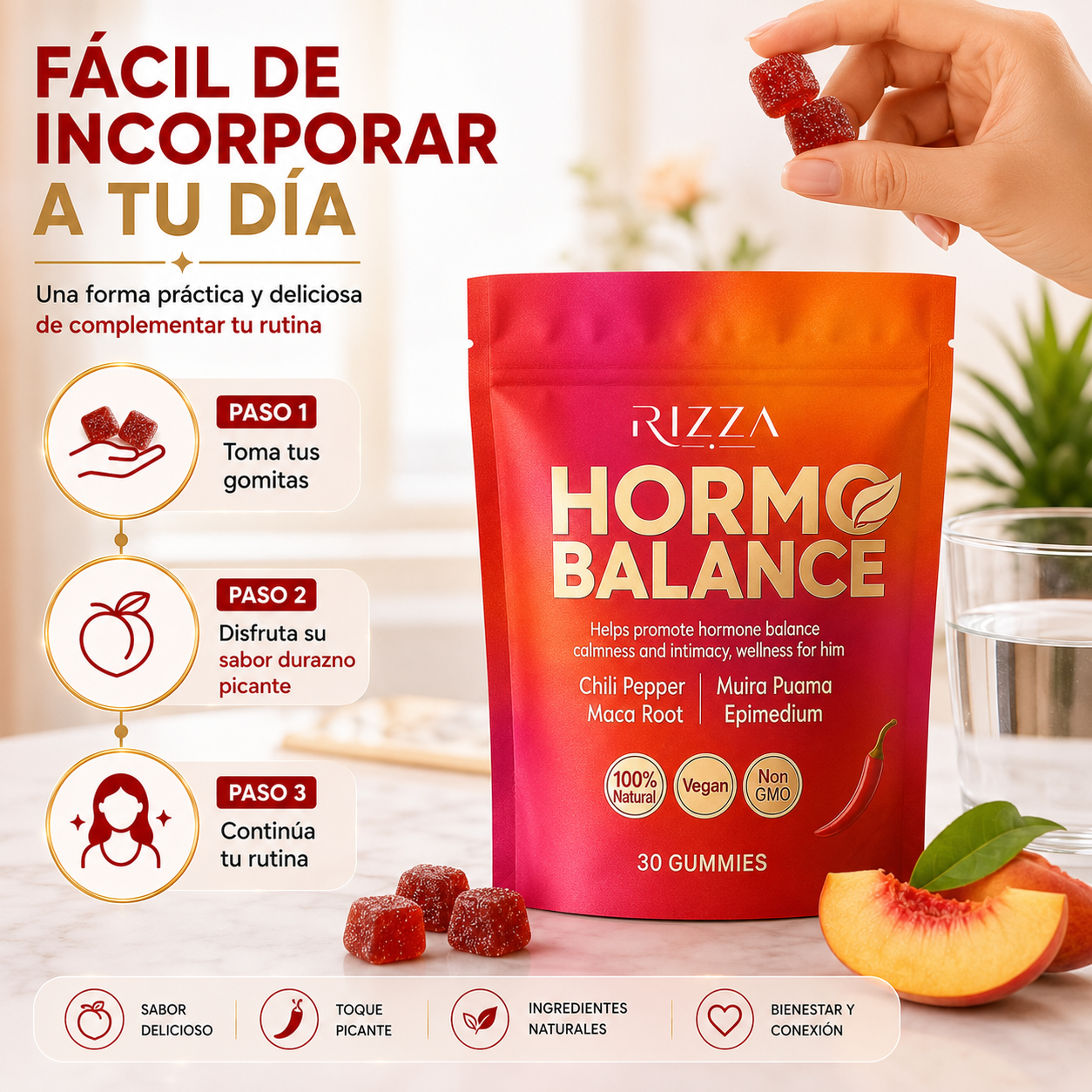 Hormo Balance | Gomitas Íntimas de Durazno Picante | 30 Gomitas