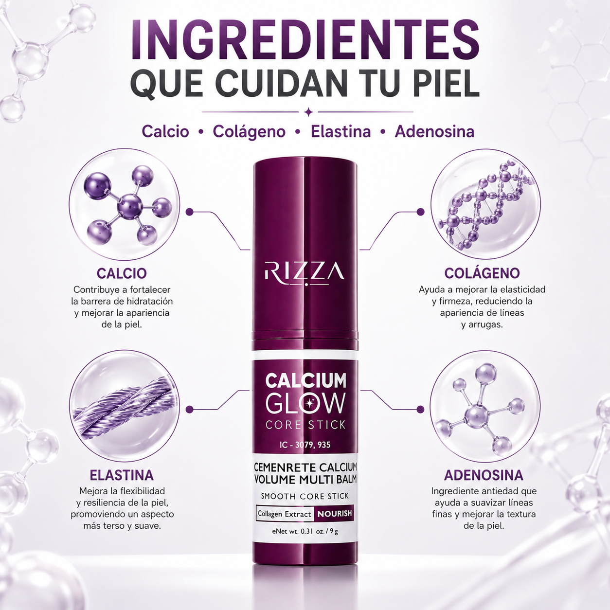 Calcium Glow Core Stick | Bálsamo Facial con Colágeno para Arrugas y Contorno de Ojos | 9 g