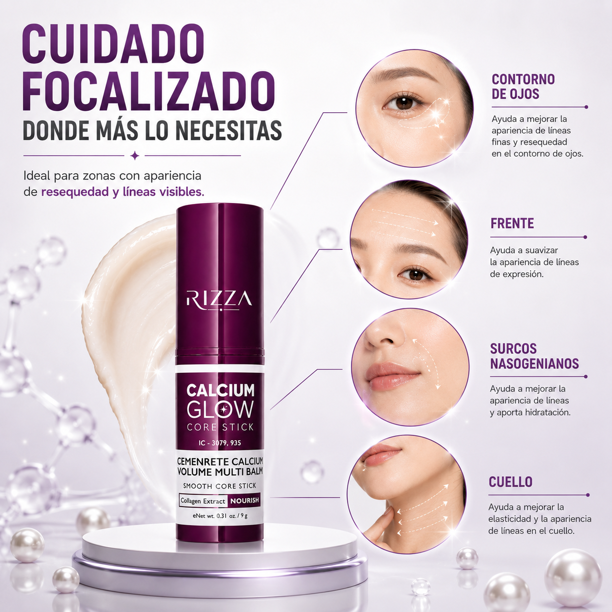 Calcium Glow Core Stick | Bálsamo Facial con Colágeno para Arrugas y Contorno de Ojos | 9 g