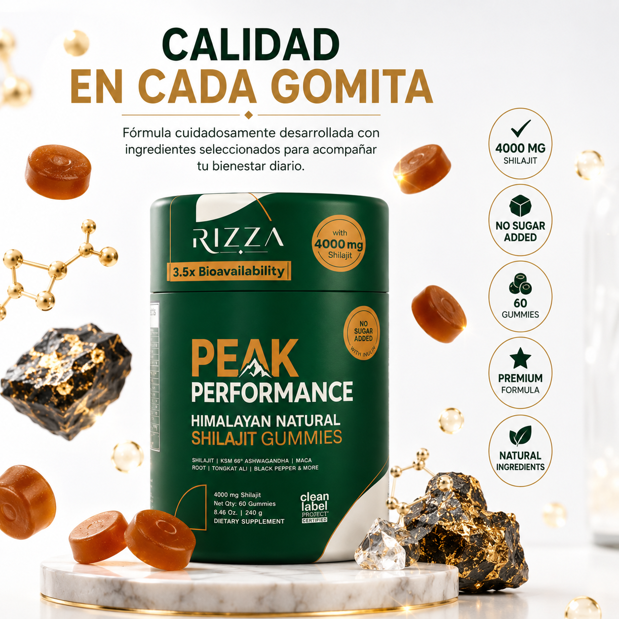Peak Performance | Shilajit 10 en 1 para Hombres y Mujeres | 60 Gomitas